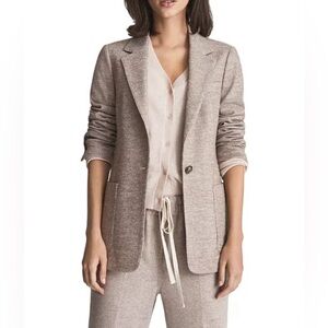 Reiss Size 12 Blake Single Breasted Blazer Jacket Mushroom Wool Blend New